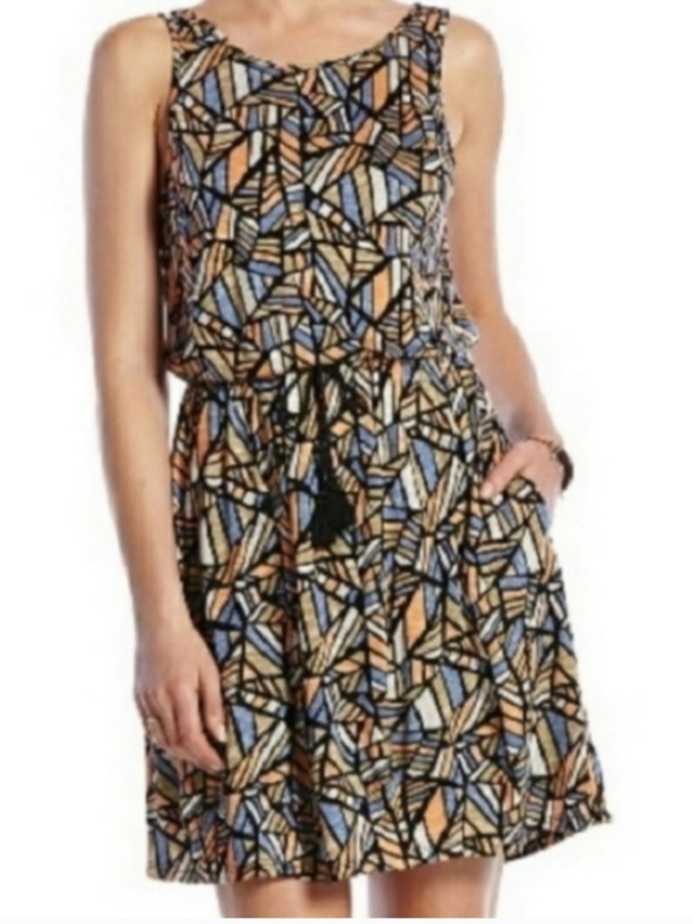 Lucky Brand Sleeveless Geometric Stained Glass Dress, Size Large